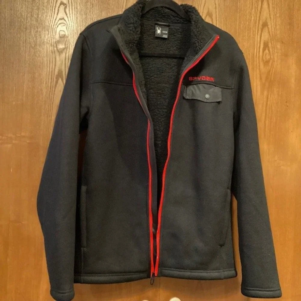 Spyder Expo Men Black Insulated Woven Full Zip Jacket Sherpa Lined‎ Size Small